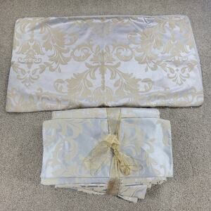 Tahari Home Damask Duvet Cover Shams King Blue Cream Floral Velvet Embroidery